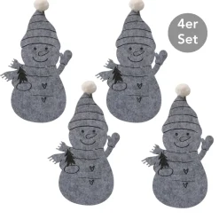 Bestecktasche Schneemann 4er-Set grau