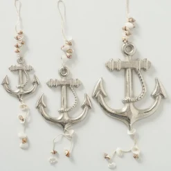 Dekoanhänger Anker mit Muscheln silberfarben groß