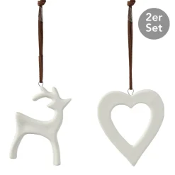 Dekohänger Hirsch Herz 2er-Set wollweiß
