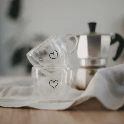 Eulenschnitt doppelwandiges Espressoglas mit Henkel