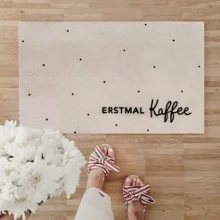 Eulenschnitt Fußmatte Erstmal Kaffee weiß