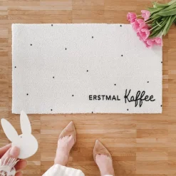 Eulenschnitt Fußmatte Erstmal Kaffee weiß