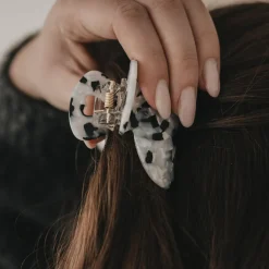 Eulenschnitt Haarspange groß Herz schwarz-weiß