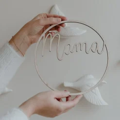 Eulenschnitt Holzkranz Mama naturfarben