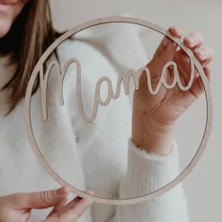 Eulenschnitt Holzkranz Mama naturfarben