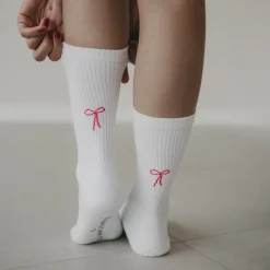 Eulenschnitt Socken Schleife weiß Größe 43-46