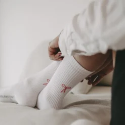 Eulenschnitt Socken Schleife weiß Größe 43-46