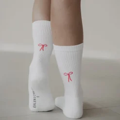 Eulenschnitt Socken Schleife weiß Größe 43-46
