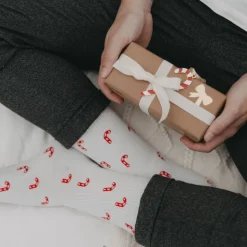 Eulenschnitt Socken weiß Zuckerstangen 35-38