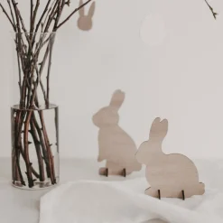 Eulenschnitt Steckhasen Holz 2er-Set naturfarben