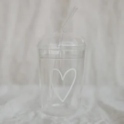 Eulenschnitt Trinkglas Herz weiß