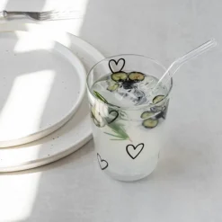 Eulenschnitt Trinkglas Herzen schwarz