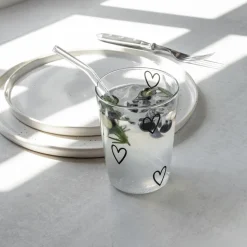 Eulenschnitt Trinkglas Herzen schwarz