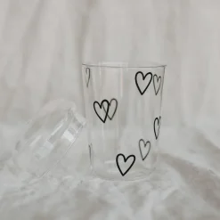 Eulenschnitt Trinkglas Herzen schwarz