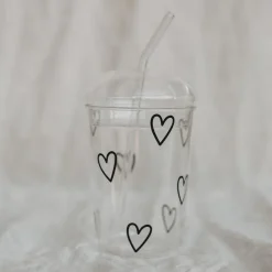 Eulenschnitt Trinkglas Herzen schwarz