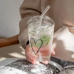 Eulenschnitt Trinkglas Herz schwarz