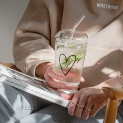 Eulenschnitt Trinkglas Herz schwarz