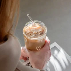 Eulenschnitt Trinkglas Herzen weiß