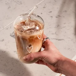 Eulenschnitt Trinkglas Herzen weiß