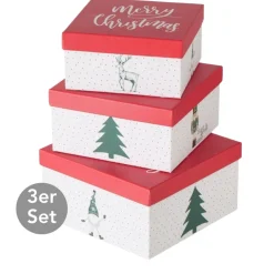 Geschenkbox Merry Christmas 3er-Set rot-weiß