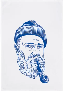 Geschirrtuch weiß Seemann neonblau