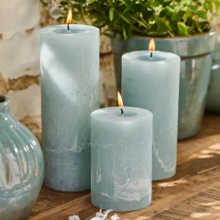 Ib Laursen Stumpenkerze rustikal staubig blau klein