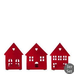 Ib Laursen Teelichthalter Häuser 3er-Set rot