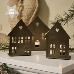 Ib Laursen Teelichthalter Häuser 3er-Set messingfarben