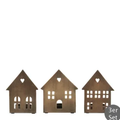 Ib Laursen Teelichthalter Häuser 3er-Set messingfarben