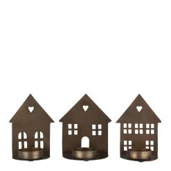 Ib Laursen Teelichthalter Häuser 3er-Set messingfarben