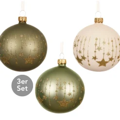 Kugel mit goldfarbenen Sterne zum Aufhängen 3er Set