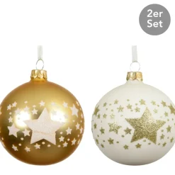 Kugel zum Aufhängen 2er Set goldfarben/weiß
