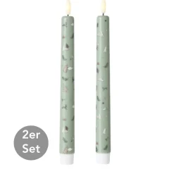 LED Stabkerze Ornamente 2er-Set salbeigrün