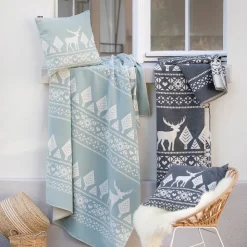 Nordic Baumwolldecke Hirsch Finn salbeigrün