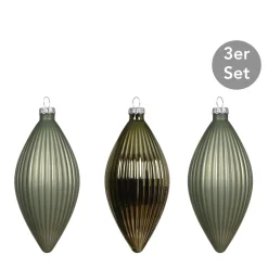Ornamente Glas Olivenform 3er-Set grün
