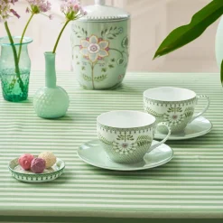 Pip Studio Tasse & Untertasse Lily & Lotus 2er-Set gemustert hellgrün
