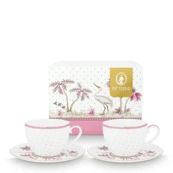 Pip Studio Tasse & Untertasse Jolie Punkte 2er-Set goldfarben rosa