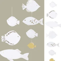 Räder Papierkette Fische weiß-goldfarben