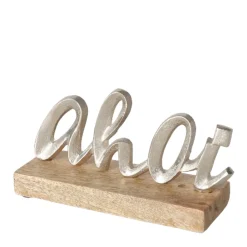 Schriftzug Ahoi auf Holzfuß