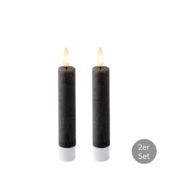 Spitzkerze LED Flackereffekt 2er Set H 14,5 cm grau