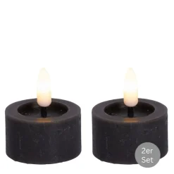 Teelicht LED Flackereffekt 2er Set D 4,4 cm grau