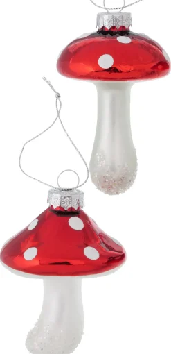 Weihnachtsanhänger Pilze 2er-Set rot glänzend