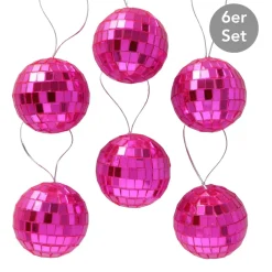 Weihnachtskugel Disco 6er-Set pink