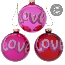 Weihnachtskugel Love 3er-Set pink-rot
