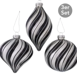 Weihnachtskugel Tilda 3er-Set schwarz gestreift