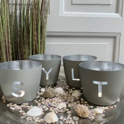 Windlicht im exklusiven Sylt Design 4er-Set hellgrau-silberfarben mittel