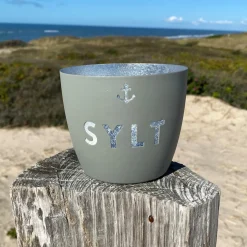 Windlicht im exklusiven Sylt Design Anker Hellgrau Mittel