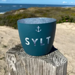Windlicht im exklusiven Sylt Design Anker Blau Mittel