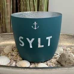 Windlicht im exklusiven Sylt Design Anker Blau Mittel