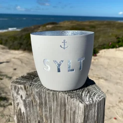 Windlicht im exklusiven Sylt Design Anker Weiß Mittel